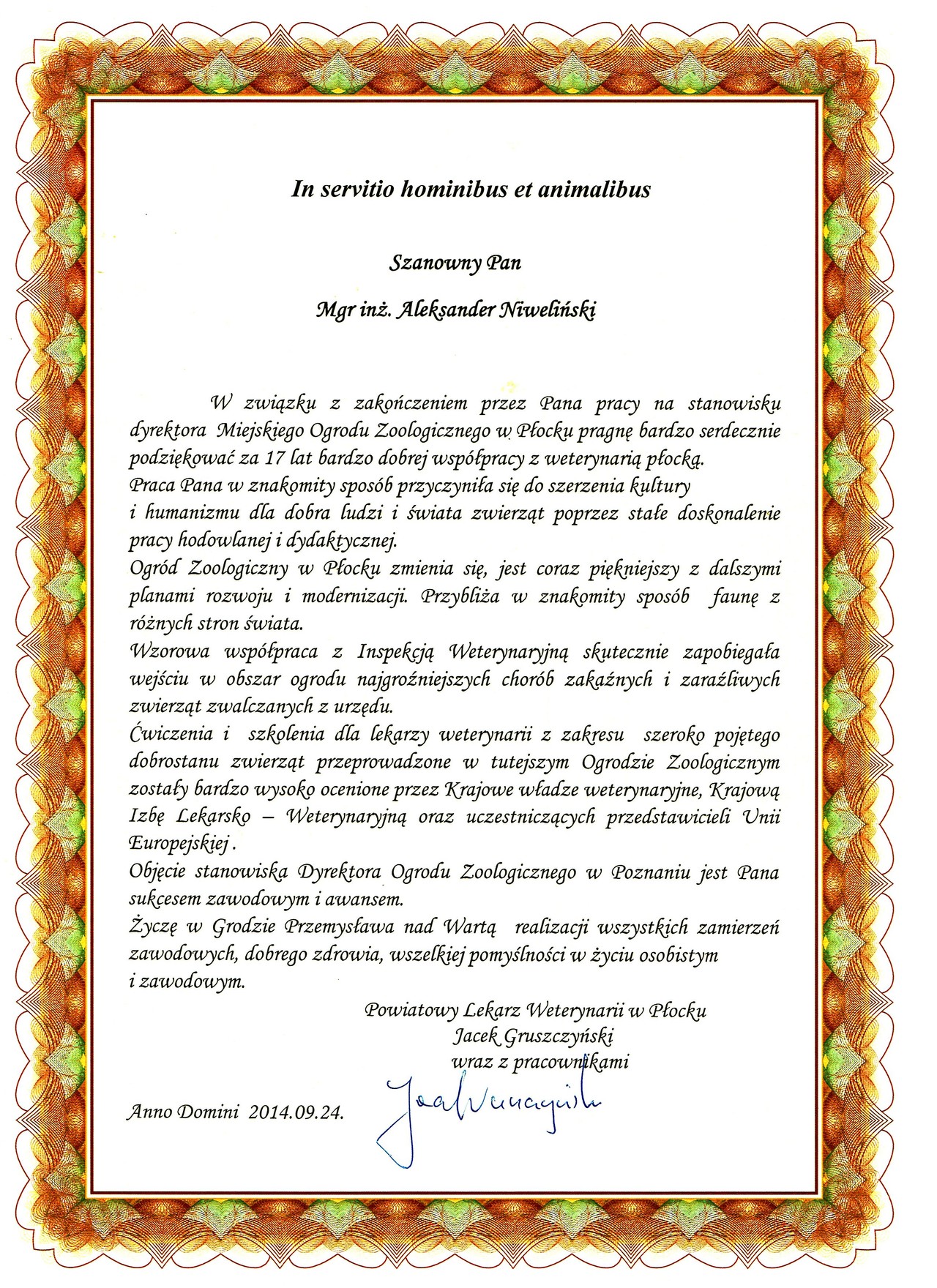 Acknowledgements Aleksander Niweliński - Płock District Veterinary Officer