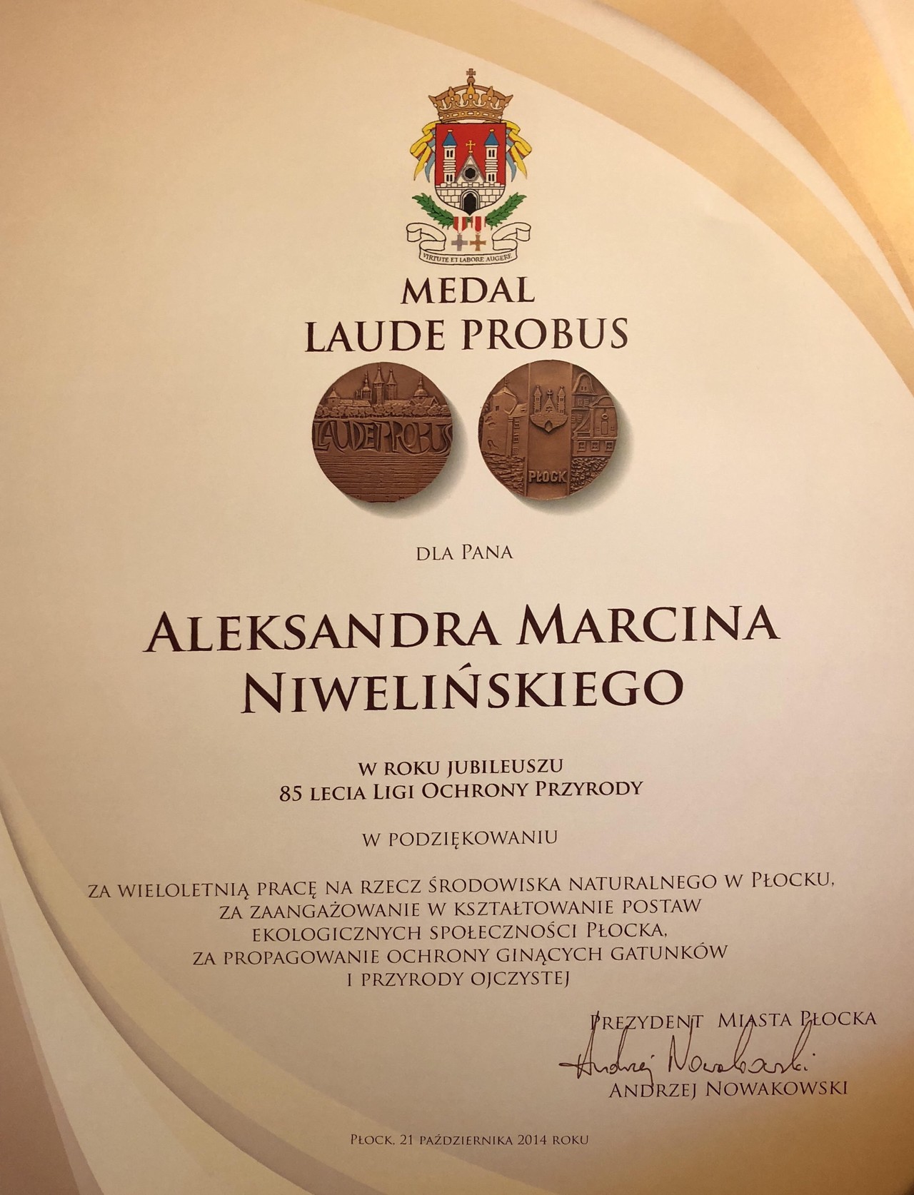 Medal Aleksander Niweliński - LAUDE PROBUS